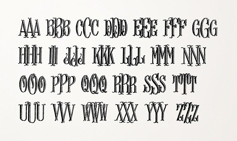 Hand Monogram Style S12 Character Chart