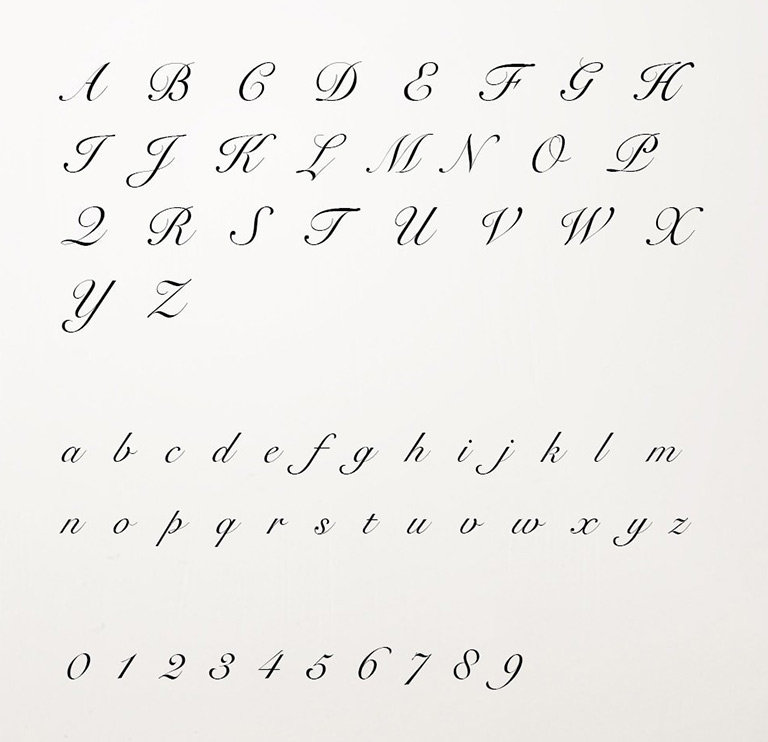 Roundhand Script Character Chart